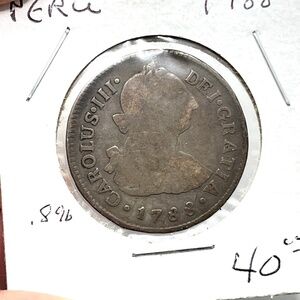 Antique Coin with Silhouette Design 1788 Peru Silver Coin